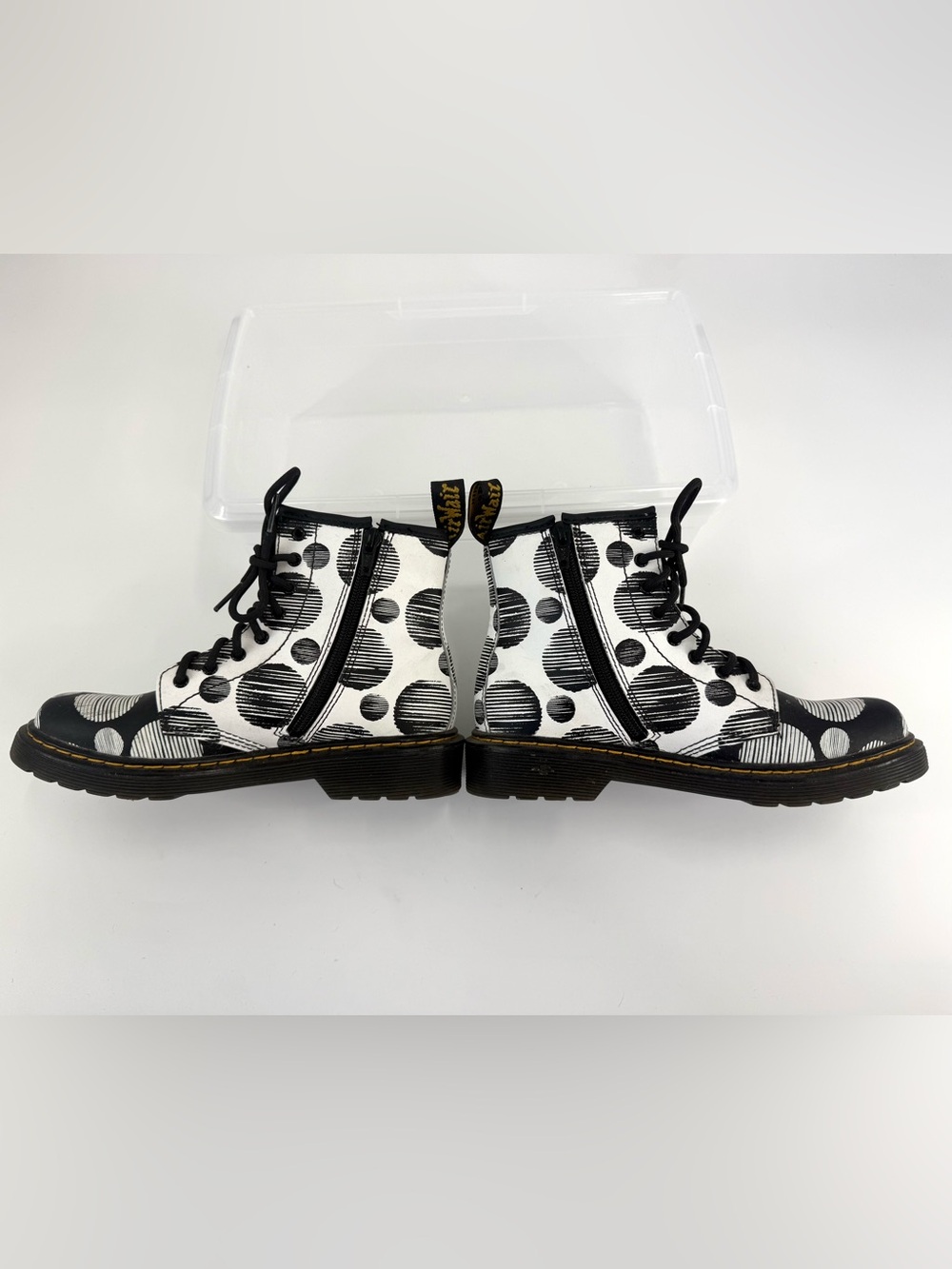 Dr. Martens 1460 J Polka Dot Lace Up Side Zip Leather Combat Boots, UK 2, US 3 - Picture 6 of 12